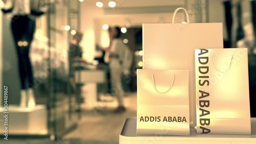 Wallpaper Mural Shopping bags with Addis ababa text. Shopping in Ethiopia related 3D animation Torontodigital.ca