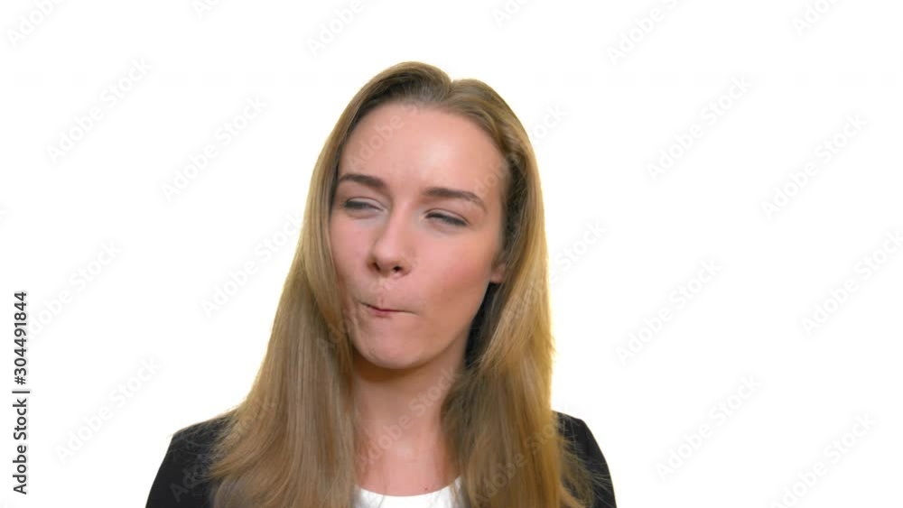 Beautiful young business woman smiling and posing in slow motion Beautiful young business woman smiling and posing in slow motion