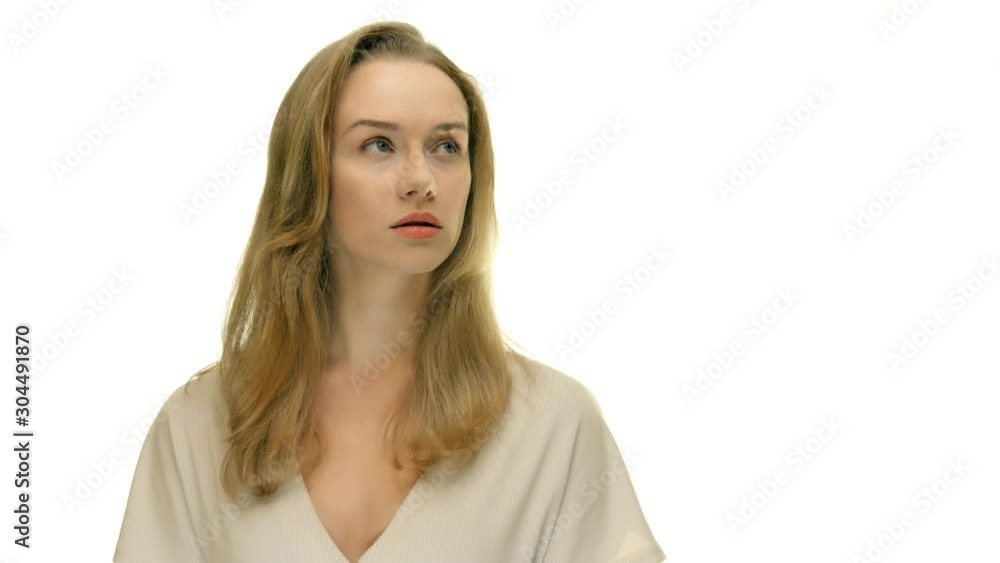 woman fiercely looking up right, still medium close up shot woman fiercely looking up right, still medium close up shot