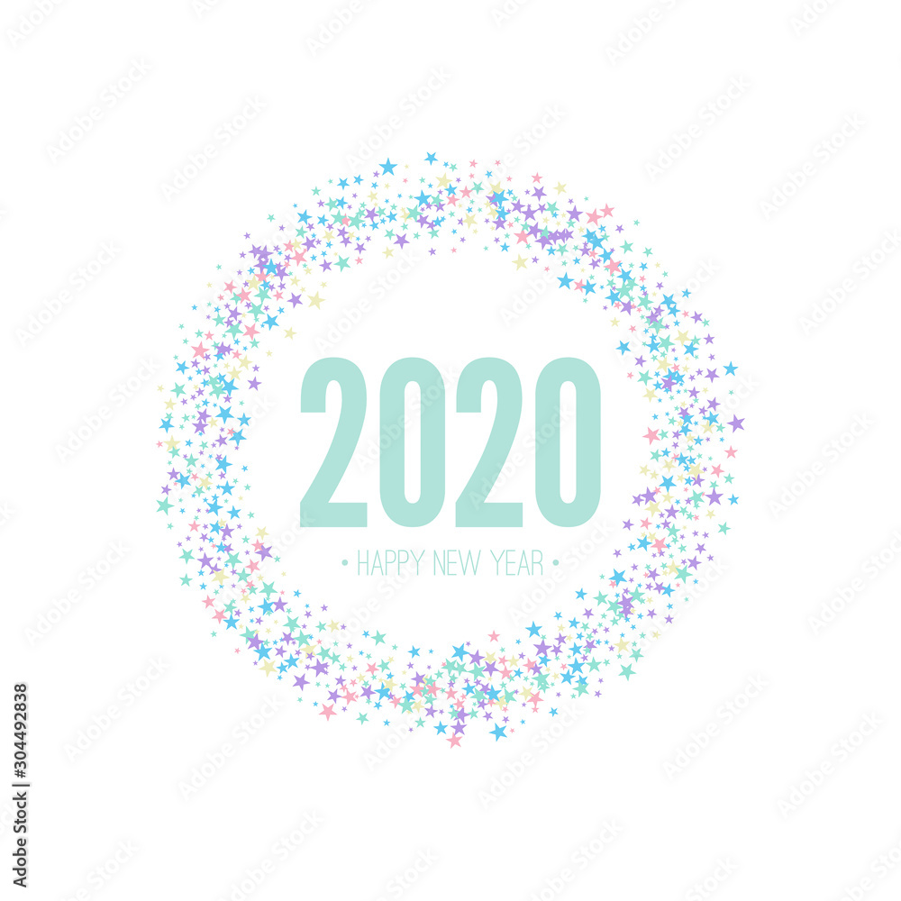 Happy new year 2020 with multicolored bright banner with stars on white background. Vector illustration. Happy new year 2020 with multicolored bright banner with stars on white background. Vector illustration.