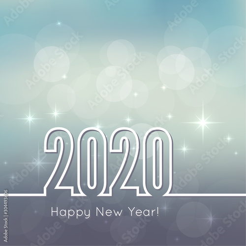 Happy New Year 2020. Abstract blurred vector background with sparkle stars and glint.