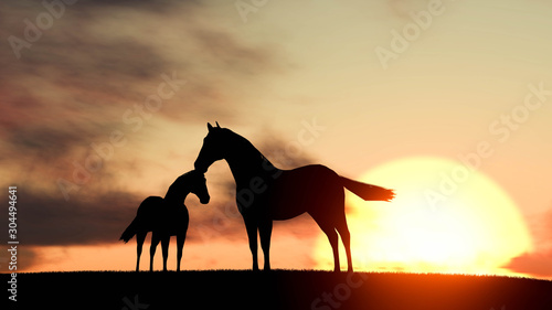 Horse Outdoor at Sunset 3D Rendering © Lasha Kilasonia