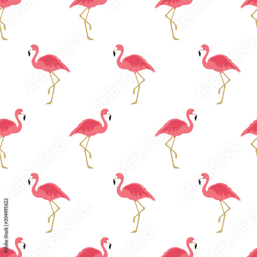 Vector illustration seamless pattern with pink flamingo. Exotic bird