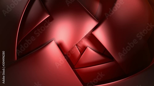 A dynamic abstract animated sphere of reflective nested rotating red bands.  Background 3D animation. 30 seconds long.  HD resolution.