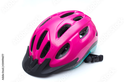 Protective bicycle helmet on white