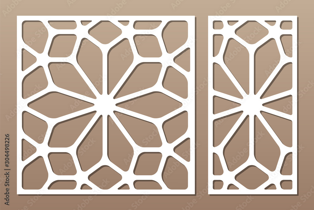 Set decorative card for cutting. Arabic linear mosaic pattern. Laser cut. Ratio 1:1, 1:2. Vector illustration. Set decorative card for cutting. Arabic linear mosaic pattern. Laser cut. Ratio 1:1, 1:2. Vector illustration.