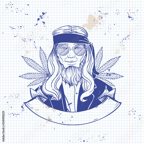 Hand drawn sketch hippie man