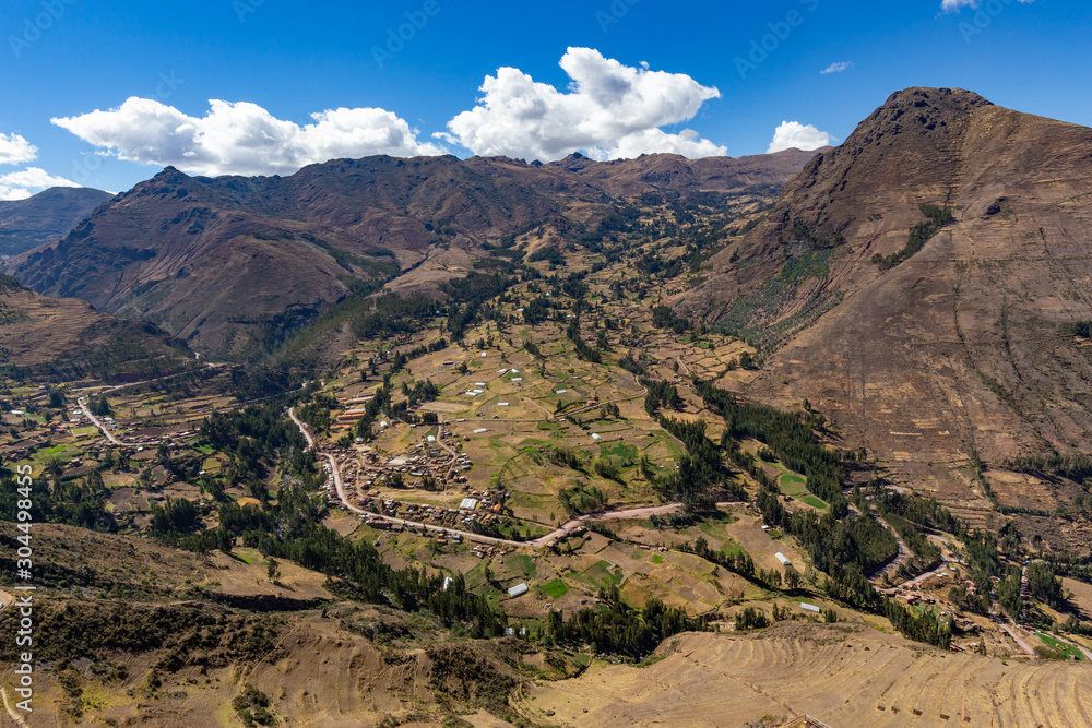 Terraces of Pisac in Urubamba valley near Cusco, Peru.