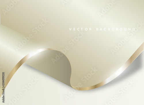 White and gold textile background.Luxury backdrop with wave strip in dark style.