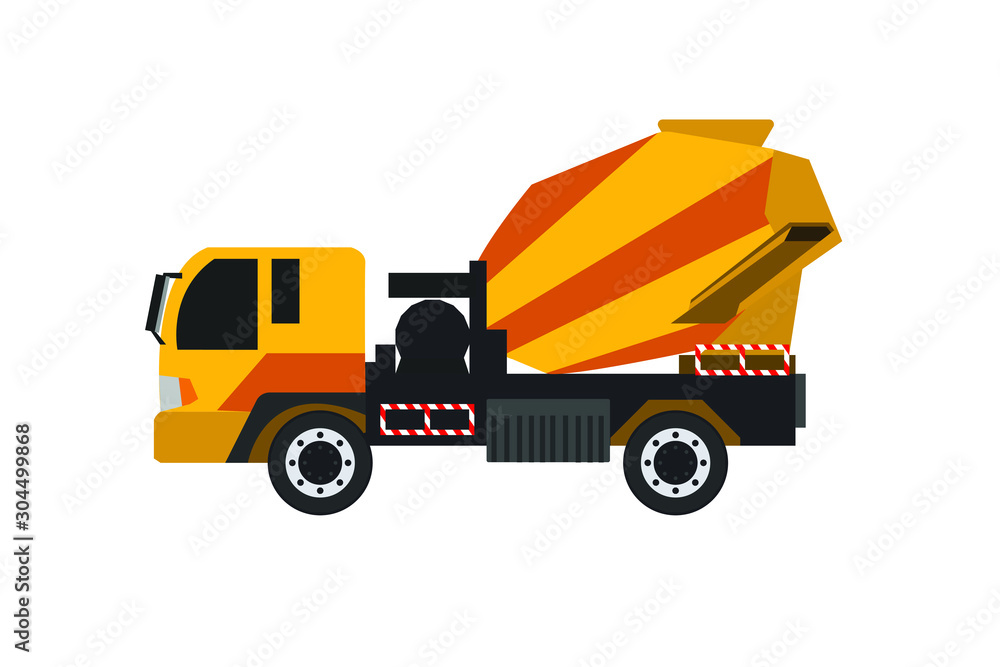 yellow cement truck isolated on white background