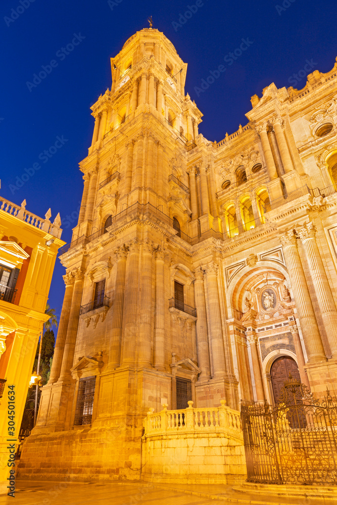 Malaga - The Cathedral tower at dusk
