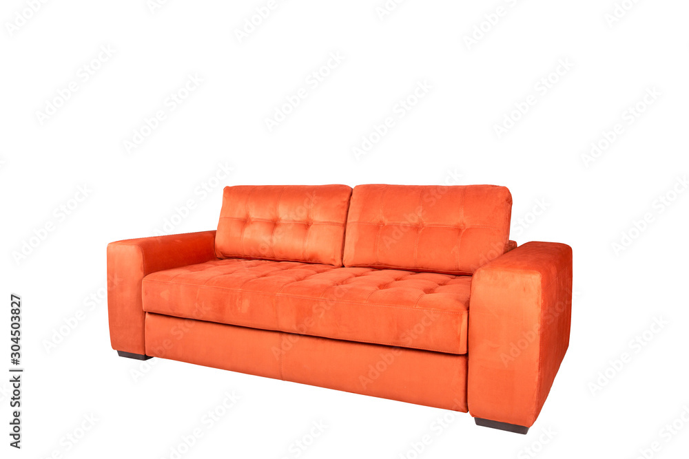 Sewn orange sofa with cushions and sidewalls Sewn orange sofa with cushions and sidewalls