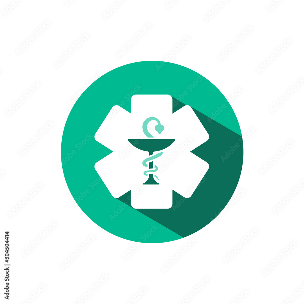Pharmacy symbol icon with shadow on a green circle. Vector pharmacy illustration Pharmacy symbol icon with shadow on a green circle. Vector pharmacy illustration