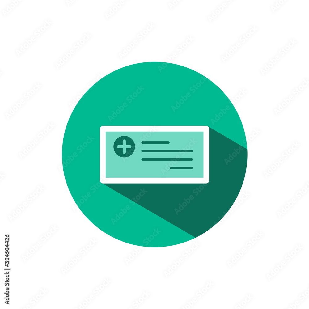 Prescription icon with shadow on a green circle. Vector pharmacy illustration Prescription icon with shadow on a green circle. Vector pharmacy illustration
