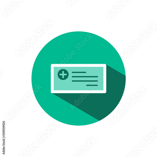 Prescription icon with shadow on a green circle. Vector pharmacy illustration