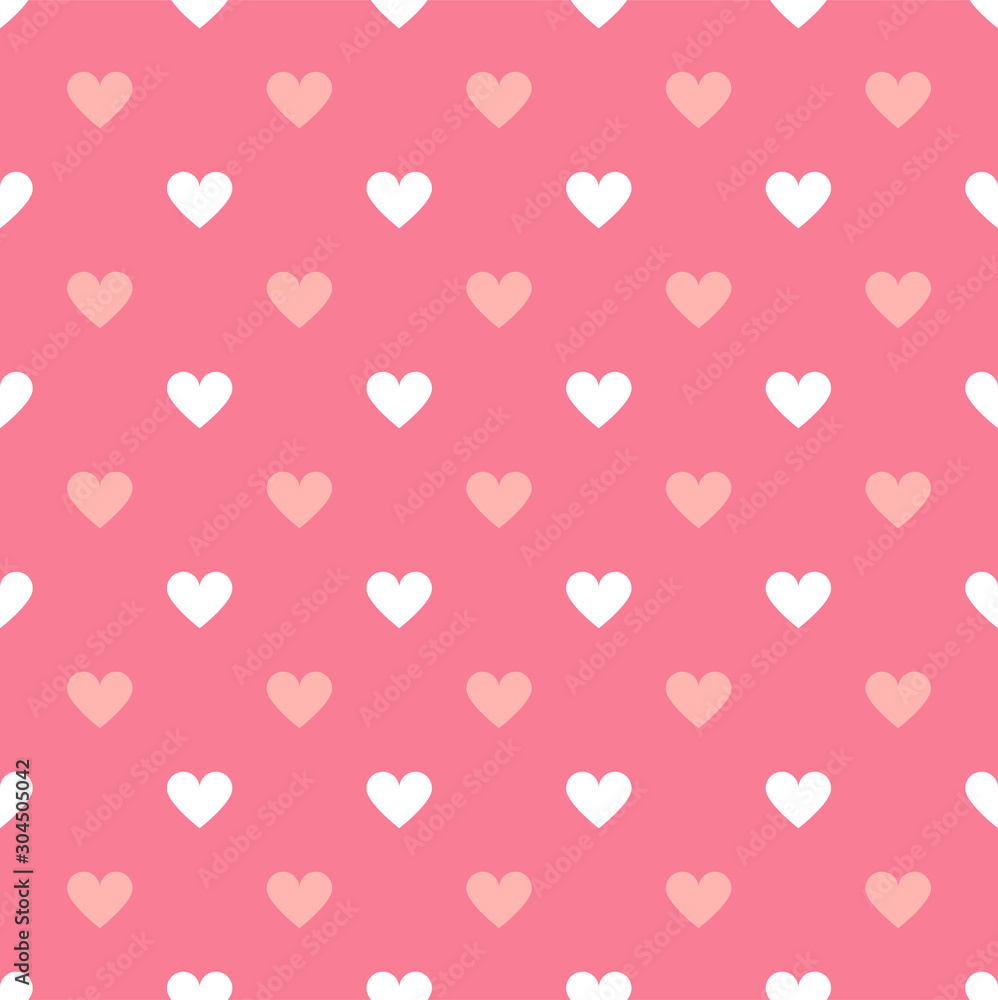 Simple seamless geometric pattern with hearts in pink colors. Cute background - Valentines day design