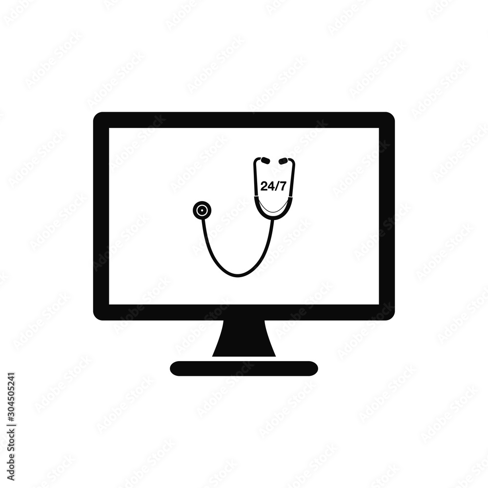24/7 Online Medical Service Icon. Flat Style Vector. 24/7 Online Medical Service Icon. Flat Style Vector.
