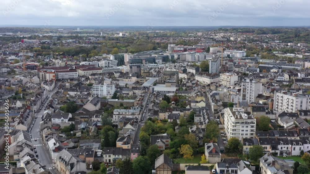 Aerial view urban area le Mans houses and buildings cloudy day urban area France Sarthe Aerial view urban area le Mans houses and buildings cloudy day urban area France Sarthe