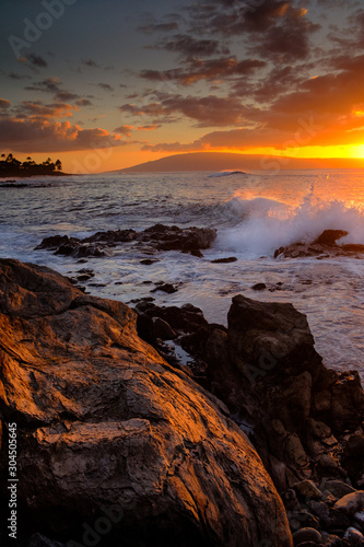 Waves at Hawaiian Sunset