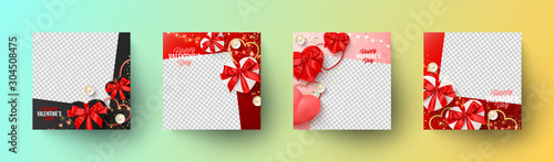 Set of Happy Valentine's Day holiday banners. Holiday social media posts. Social media banners for promote goods and festive congratulations. Vector illustration with greeting cards.