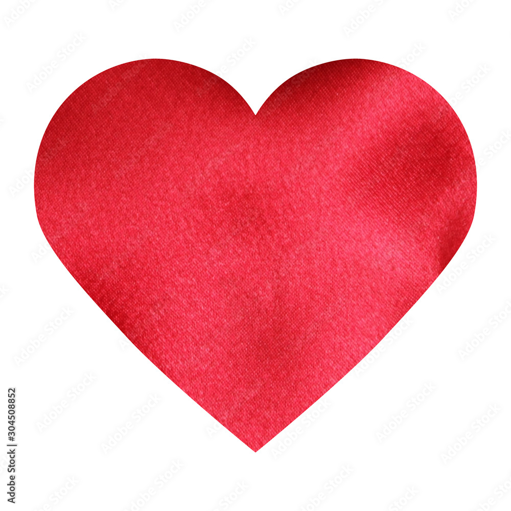 red silk heart on  white background
