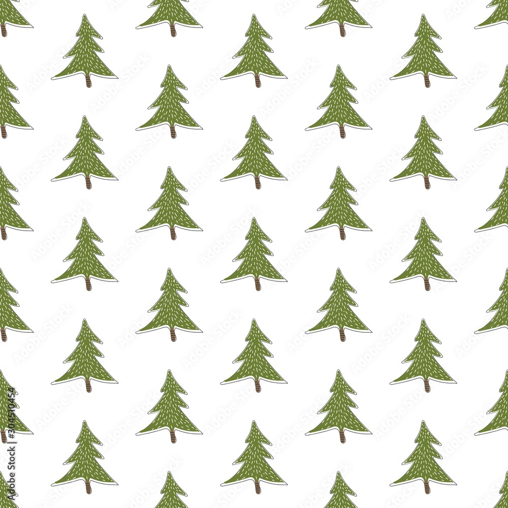 Fototapeta premium Cute Seamless Pattern With Forest Trees. Scandinavian Style. Quality Work.