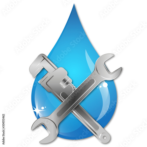Water drop wrench for plumbing repair symbol