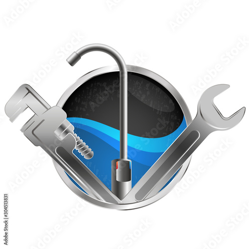 Tap and wrench symbol to repair plumbing
