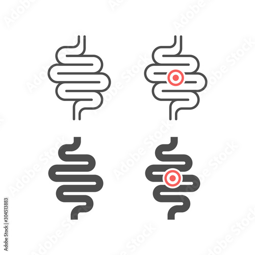 Intestines and bowel ache glyph and line icon