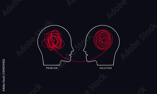 Two humans head silhouette psycho therapy concept. Therapist and patient. Vector illustration