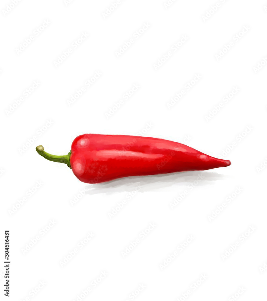 Realistic illustration of red chilli pepper isolated on white background