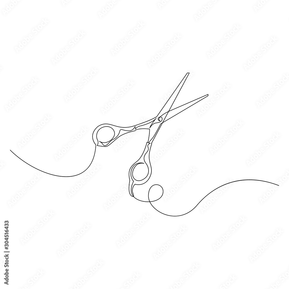 Continuous one line drawing scissors. Vector illustration.