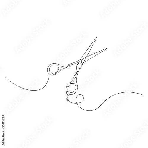 Continuous one line drawing scissors. Vector illustration.