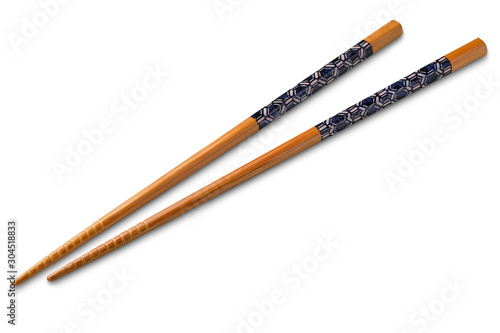 Japanese wooden chopstick on white background photo