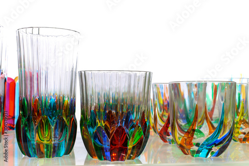 Colorful Murano water glasses set from Venice Italy