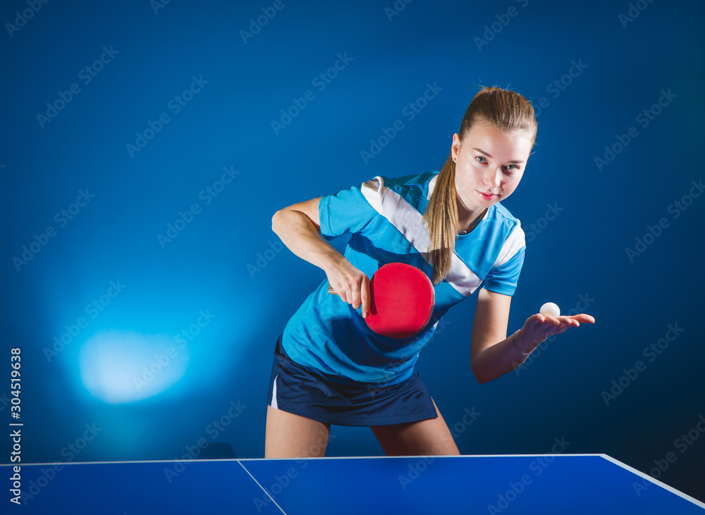 Table tennis, female player with racket and ball Stock Photo Adobe Stock