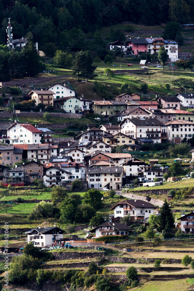 overview of a mountain village from a distance