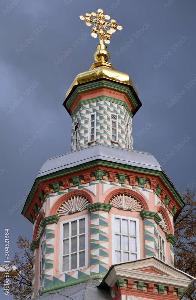 Architecture of Trinity Sergius Lavra, Sergiyev Posad, Russia. Color photo.	