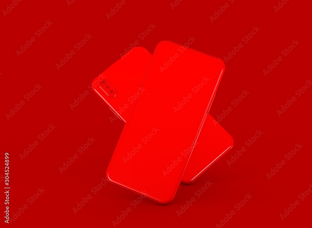 New smartphone with blank screen isolated Flat 3d red New smartphone with blank screen isolated Flat 3d red