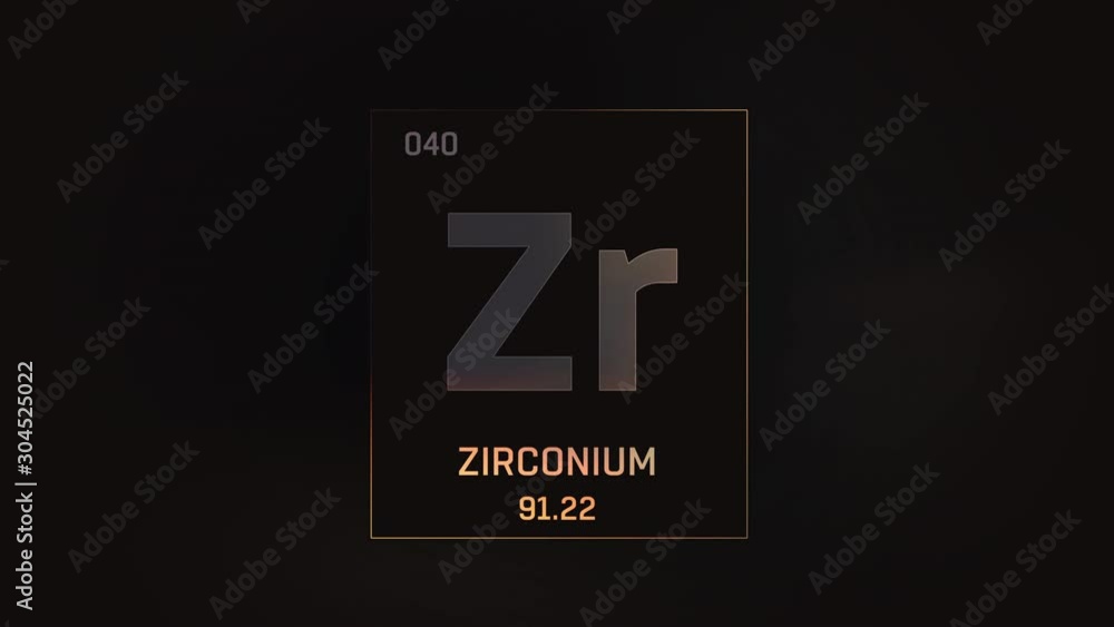 Zirconium as Element 40 of the Periodic Table. Seamlessly looping 3D animation on grey illuminated atom design background with orbiting electrons. Design shows name, atomic weight and element number Zirconium as Element 40 of the Periodic Table. Seamlessly looping 3D animation on grey illuminated atom design background with orbiting electrons. Design shows name, atomic weight and element number