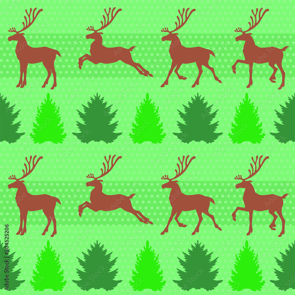 Vector illustrations of Christmas pattern seamless with deer, fir and pine Vector illustrations of Christmas pattern seamless with deer, fir and pine