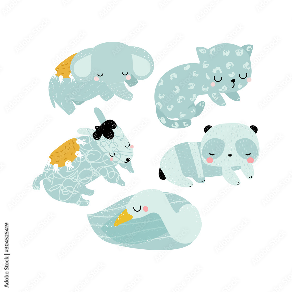 Set of cute wild animals and bird. Kids graphic. Vector hand drawn illustration. Set of cute wild animals and bird. Kids graphic. Vector hand drawn illustration.