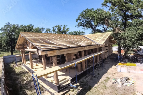 Constructed from wooden log house, wooden house.