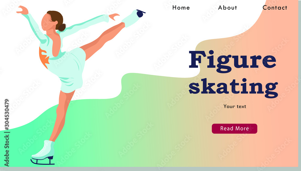 Winter Sport Figure Iceskating Activity Website Landing Page. Sportswoman Performing on Ice Rink with Skating Program. Competition Web Page Banner. Cartoon Flat Vector Illustration