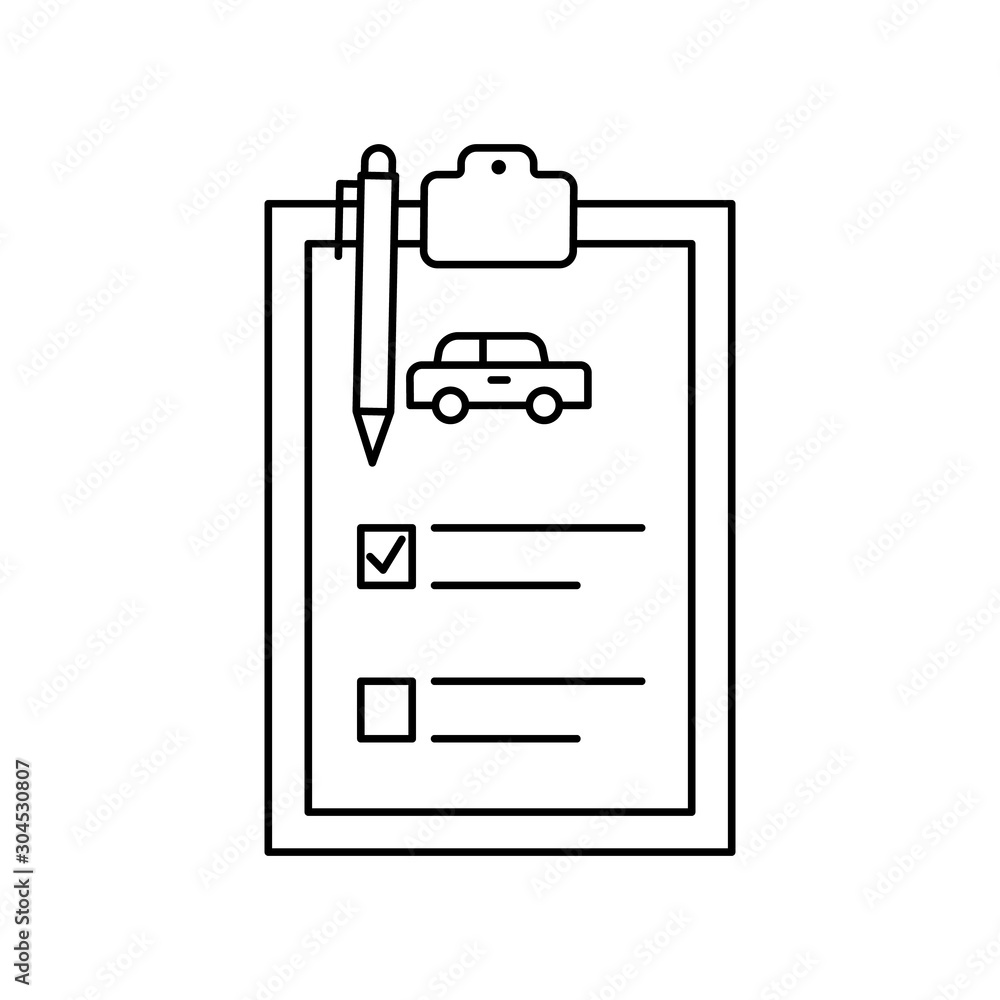 car check, car service, check list line icon on white background car check, car service, check list line icon on white background
