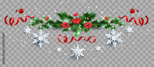 Decorative border with holly and snowflakes