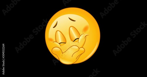 Animation of an emoji emoticon hiding his smile including alpha channel
