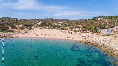 Fototapeta Naklejka Na Ścianę i Meble -  Aerial. View from the sky of the beach of Ingrina Villa to Bishpo. Portugal Algarve