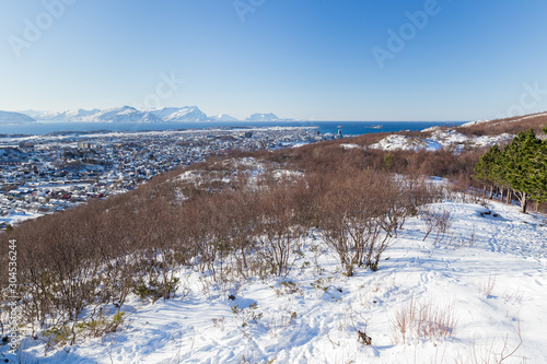 Bodo in Norway in winter at a sunny day