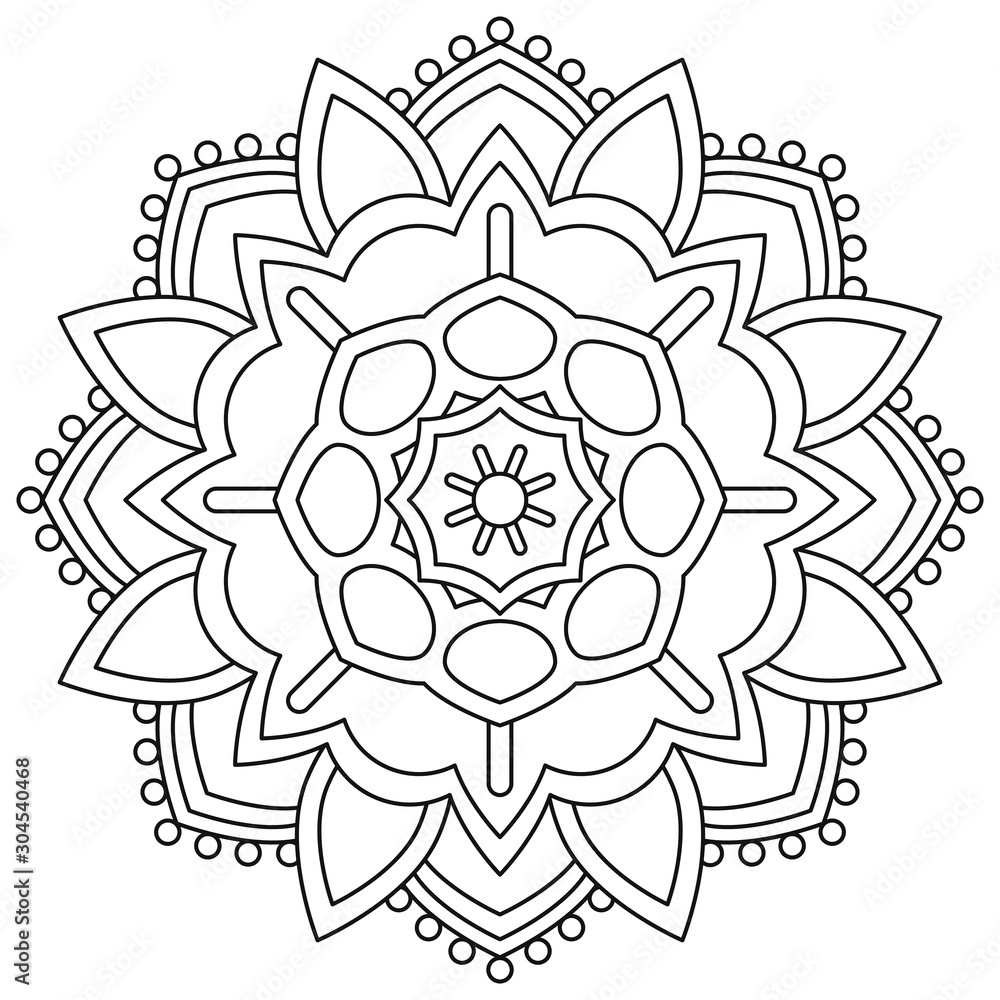 Black and white mandala vector isolated on white. Vector hand drawn circular decorative element. Coloring for adults. Mandala.